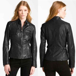 Bod Christensen Grey Leather Biker Jacket Full Zipper Stand Collar Size: XL